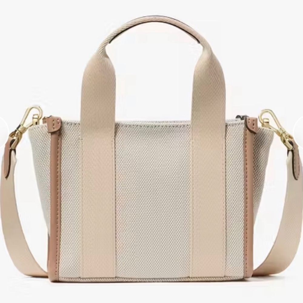 kate spade Kip Canvas Mini Tote crossbody handbag beige, removable strap, logo - Picture 3 of 13